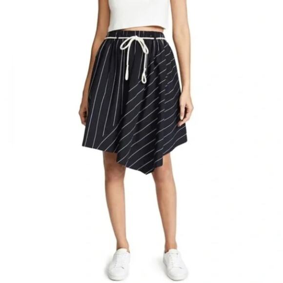 Vince Striped Asymmetrical Rope Tie Skirt Black White Pinstripes Size Large - Picture 1 of 8